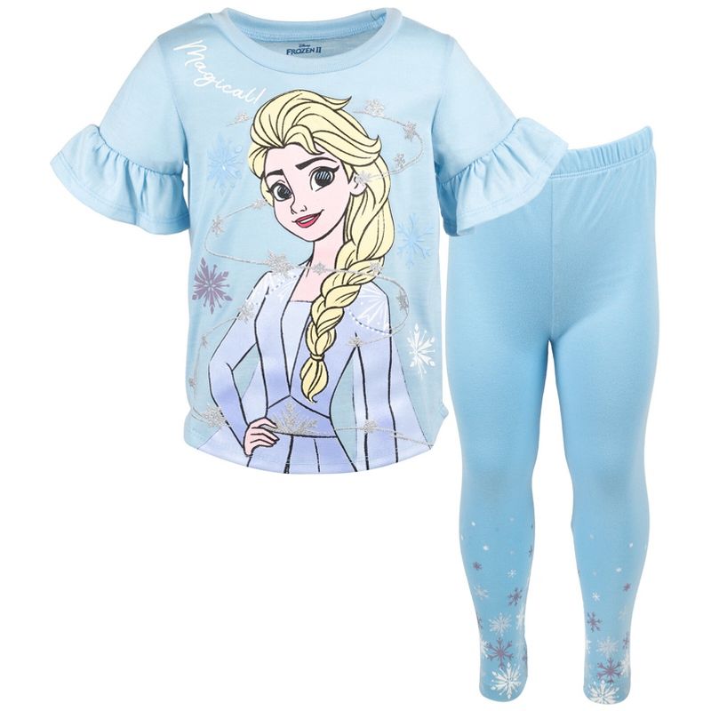Disney Frozen Princess Moana Little Mermaid Floral Girls T-Shirt and Leggings Outfit Set Toddler to Big Kid, 1 of 9
