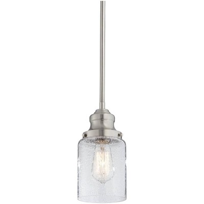 Possini Euro Design Brushed Nickel Mini Pendant Light 5" Wide Modern Seeded Clear Glass Fixture for Kitchen Island Dining Room