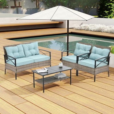 Chic Crate-PE Wicker Patio/Outdoor Furniture – 4-Piece Black Metal Table Set, Weatherproof Durable Design