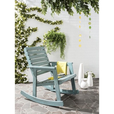 Coastal Blue Acacia Wood Rocking Chair with Arms