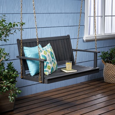 GDFStudio Caspian Outdoor Acacia Wood Porch Swing Hammock Chair with 8 Foot Chain