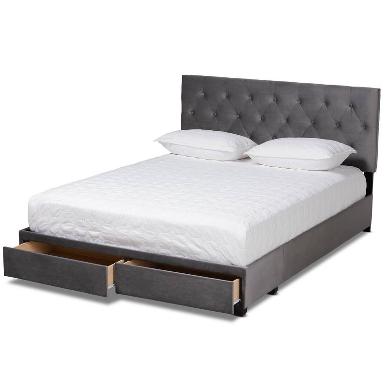 Caronia Velvet Upholstered 2 Drawer Platform Storage Bed - Baxton Studio, 3 of 14