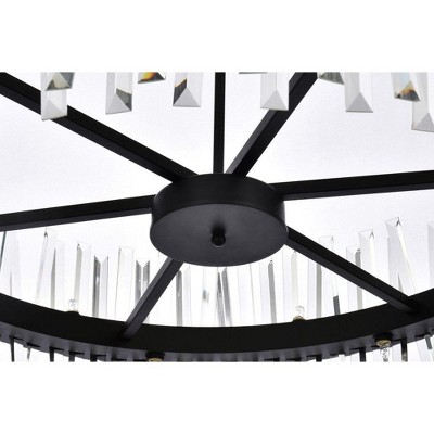 Modern Black Iron Chandelier with Clear Crystal Prisms