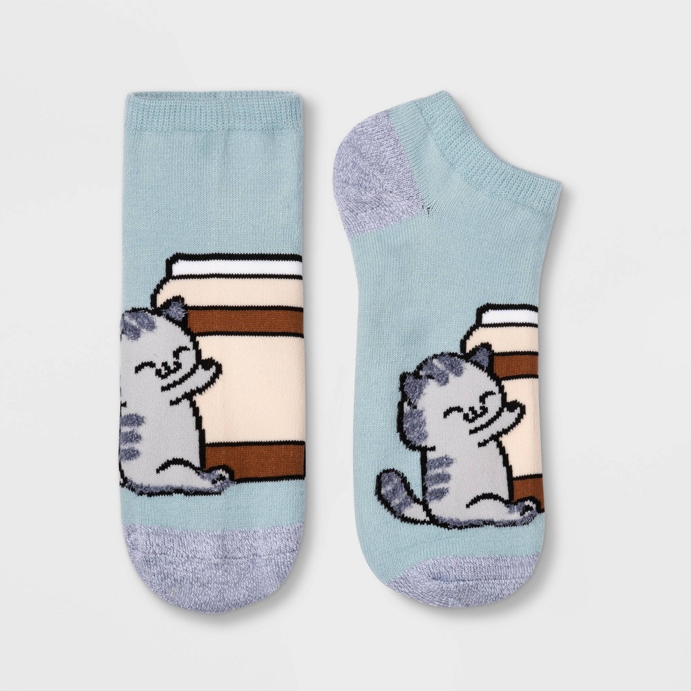 Women's Coffee Cat Low Cut Socks - Xhilaration™ Blue 4-10 -  79483597