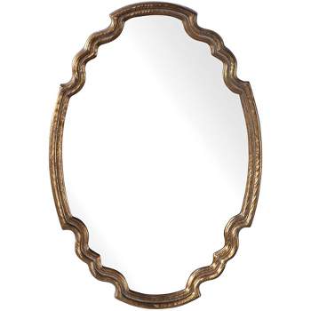 Uttermost Oval Vanity Accent Wall Mirror Vintage Curved Gold Leaf Frame 24 1/2" Wide for Bathroom Bedroom Living Room Home