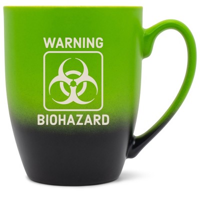 100 North Green and Black Two Toned Ombre, 10 Ounce, Comfortably Fits Your Hands, Ceramic Tea Coffee Cup Mug, Warning Biohazard
