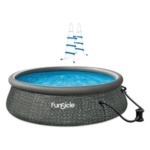 Funsicle 36 Inch SureStep 3 Stair Swimming Pool Ladder with 12' x 36" QuickSet Inflatable Ring Top Outdoor Above Ground Pool and Pump - 1 of 4