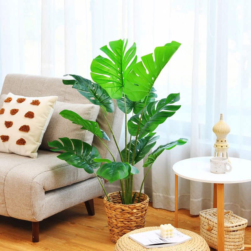Costway 4FT Artificial Monstera Deliciosa Plant Palm Tree w/ Cement-Filled Pot Indoor Outdoor, 2 of 9