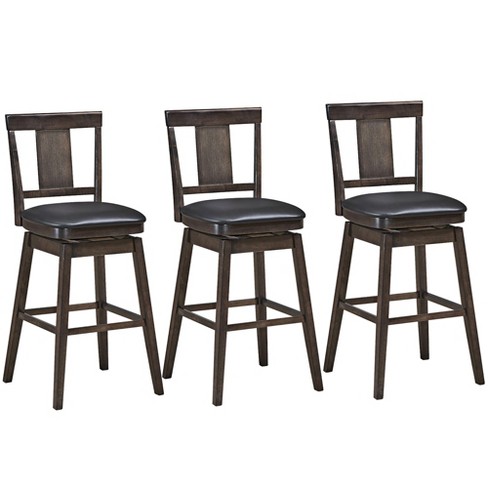 Set of 3 Swivel Bar Stool 29 inch Upholstered Seat Bar Chair Counter Kitchen Pub