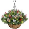 Outdoor Christmas Porch Decorations, Hanging Baskets w/ Lights for Outdoors, Artificial Xmas Greenery for Front Porch Patio Outside Urn Fillers Decor - 3 of 4