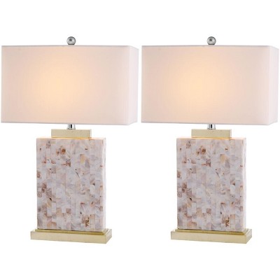 Tory 25" Cream Shell and Gold Table Lamp Set with White Shade