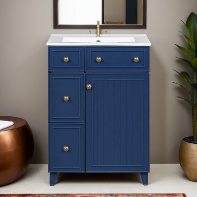 24" Bathroom Vanity with Sink, Free Standing Single Basin Vanity Set with Two Drawers and One Door - Leovsnove