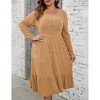 Plus Size Women's Ribbed Knit Maxi Dress - High Waist, Side Pockets, Round Neck Long Ankle-Length Dress - 2 of 4