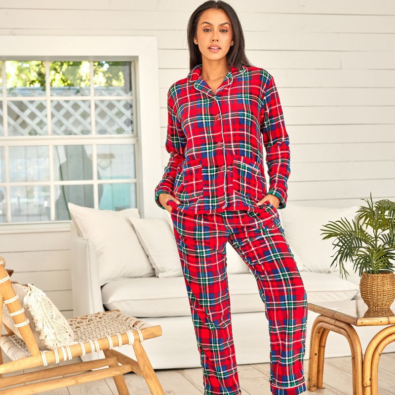 Women's Soft Warm Fleece Pajamas Lounge Set, Long Sleeve Top and Pants, PJ, 4 of 8