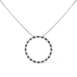 Haus of Brilliance Silver 1.0 Ctw Alternating Black and White Diamond Open Circle Pendant Necklace - 1 of 4