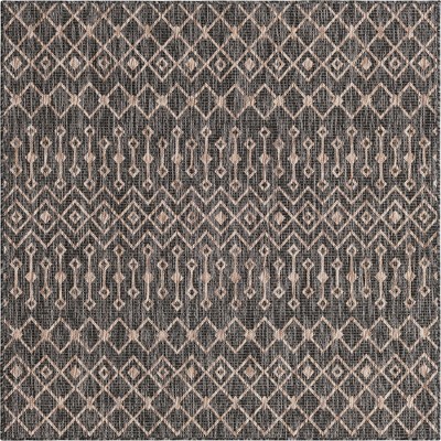 Charcoal Gray Trellis 5'3" Square Synthetic Outdoor Rug