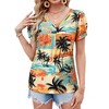 Nlife Womens Puff Short Sleeve Hawaiian Shirts Floral Tropic Printed Pleated V Neck Summer Casual T-Shirt Trendy Boho Blouses Tops - 2 of 4