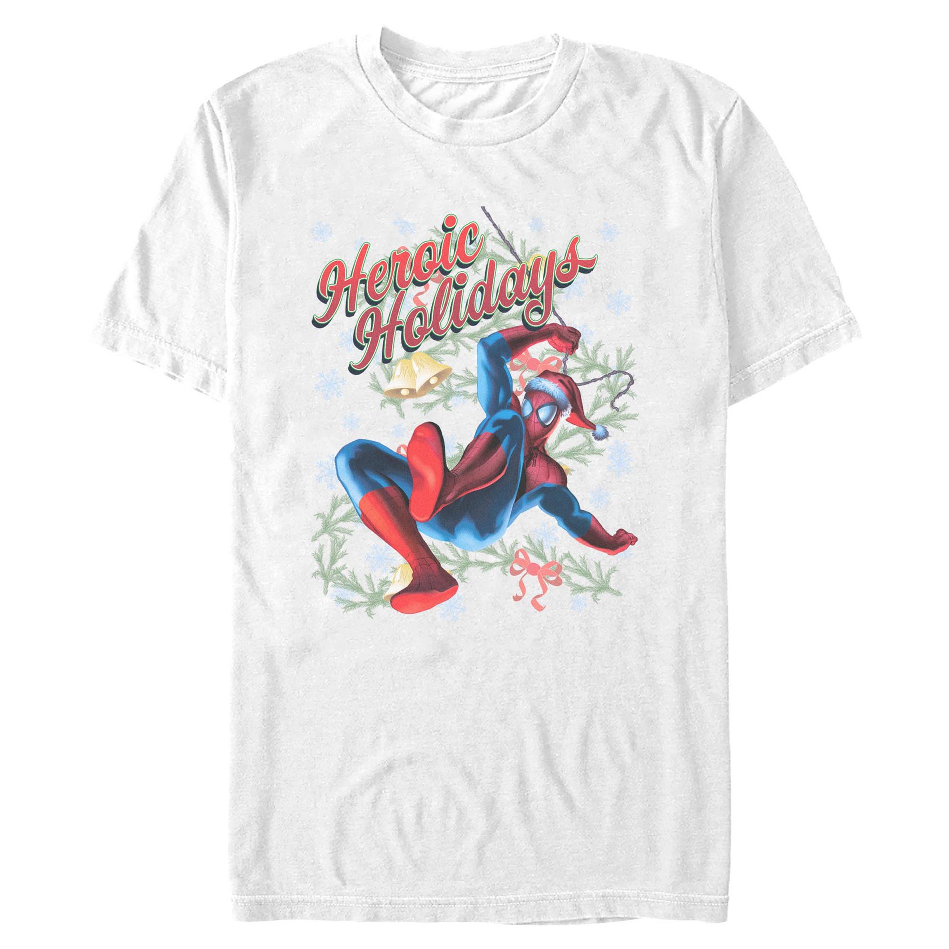 Mens Marvel Heroic Holidays Swing Spidey T Shirt - White - Medium
