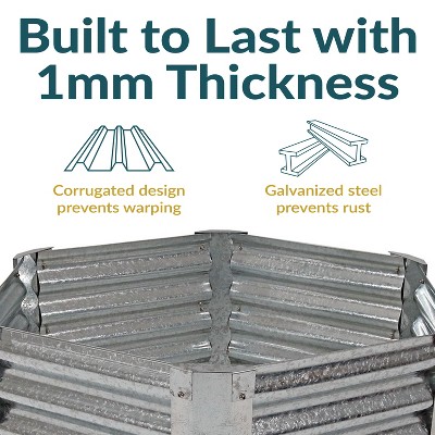 40" Hexagon Silver Galvanized Steel Raised Garden Bed