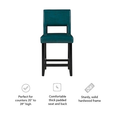 Vega 24" Blue Faux Leather and Wood Counter Stool