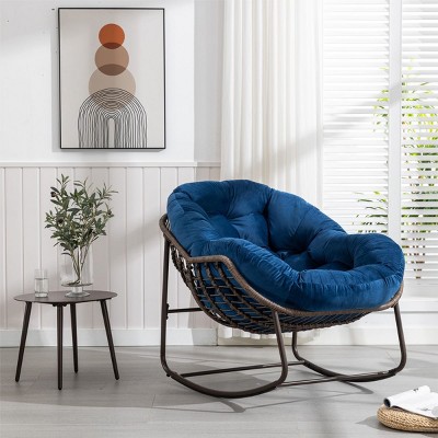 Rattan Reclining Rocking Chair,Patio Rocking Chair With Cushions Living Room-Cuddlewood