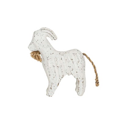 Carved Goat Decorative Accent White Wood & Jute by Foreside Home & Garden