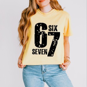 Six Seven Distressed - Women's Boxy Crop Top Graphic T-Shirt - 1 of 4