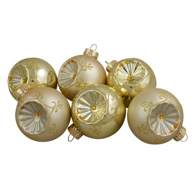 Northlight 6ct Gold 2-Finish Retro Reflector Glass Christmas Ball Ornaments 2.75" (70mm)