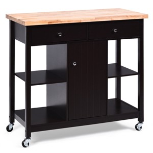 Costway Rolling Kitchen Trolley Island Utility Cart Storage Shelf Cabinet Drawers BrownWhite - 1 of 4