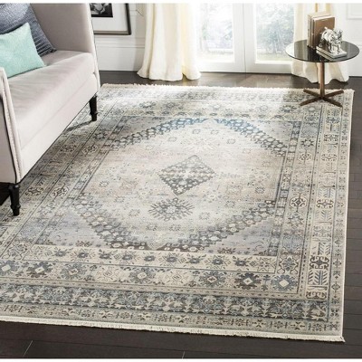 Gray and Blue Vintage Persian 4' x 6' Synthetic Area Rug