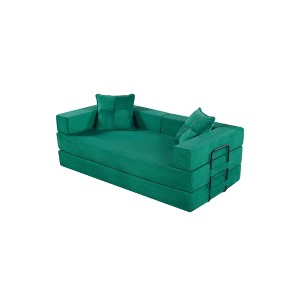 Foldable Corduroy Sleeper Sofa Bed with Square Pillow, Fixed-Shape Frame and Folding Mattress Design - 1 of 4