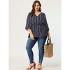 Agnes Orinda Women's Plus Size V Neck 3/4 Sleeve Boho Striped Peplum Babydoll Blouses - 3 of 4