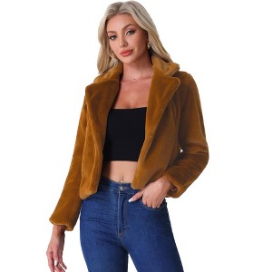INSPIRE CHIC Women's Autumn Winter Cropped Notch Lapel Faux Fur Fluffy Jacket - 1 of 4