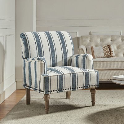 Venere Bedroom Wooden Upholstered Armchair with Nailhead Trim and Unique Stripe Design | ARTFUL LIVING DESIGN