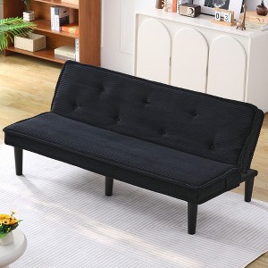 66'' Soft Corduroy Fabric Sofa Bed with Button-Tufted Backrest, Convertible for Living Room, Apartment and Bedroom - 1 of 4