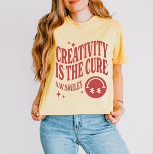 S.W.Smiley Creativity Is The Cure - Women's Boxy Crop Top Graphic T-Shirt - 1 of 4