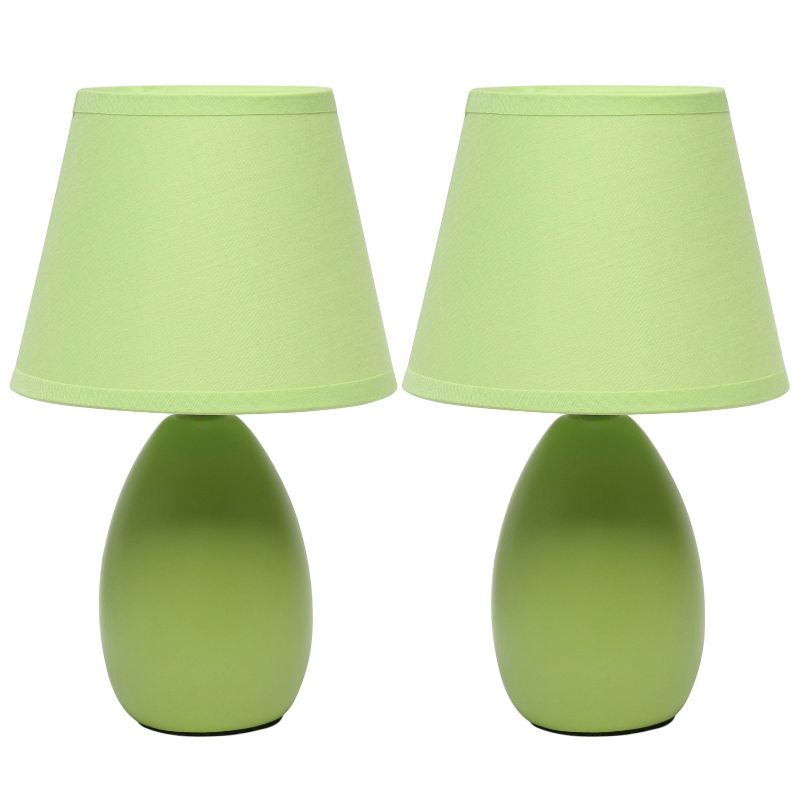 (Set of 2) 9.45" Petite Ceramic Oblong Bedside Table Desk Lamps with Matching Tapered Drum Shade - Creekwood Home, 1 of 11