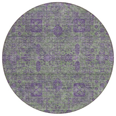 Fern Green And Purple Oriental Washable Indoor Outdoor Area Rug