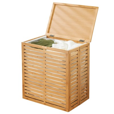 mDesign Bamboo Wood Foldable Laundry Basket Storage Organizer