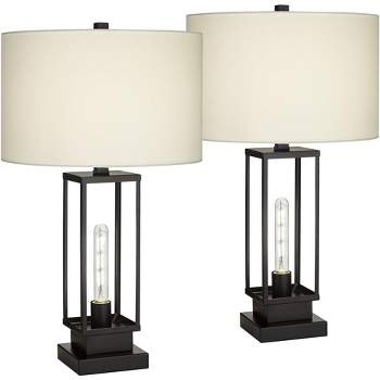 Franklin Iron Works Rafael 27 1/2" Tall Industrial Modern Table Lamps Set of 2 Dual USB Port Night Light Black Metal White Shade Living Room Charging