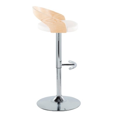 White and Natural Wood Adjustable Swivel Bar Stools, Set of 2