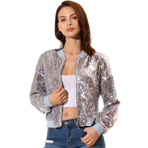 White sequin 2024 bomber jacket