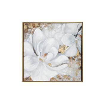 Canvas Floral Framed Wall Art with Gold Frame White - Olivia & May