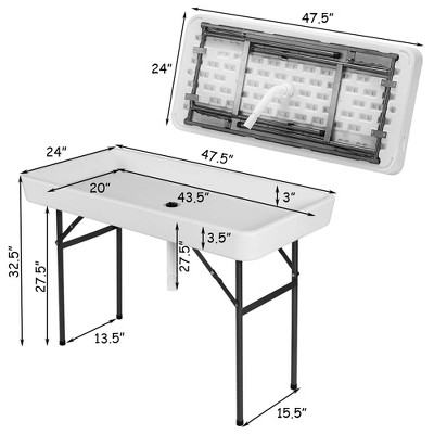 White Polyethylene and Iron 4-Foot Folding Ice Cooler Table