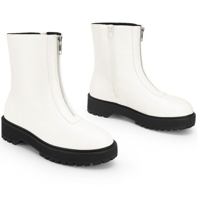 BLISSFUL STEP Platform Block Heel Booties with Zipper Dressy Combat Boots for Women