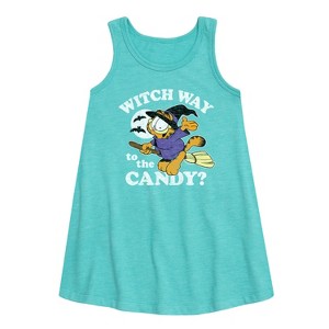 Girls' - Garfield - Witch Way To The Candy Graphic Sleeveless Aline Dress - 1 of 3
