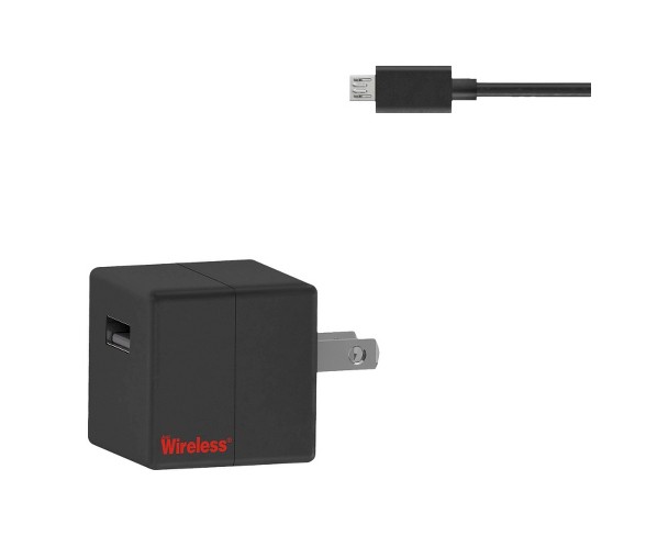 Just Wireless Single USB 1.0A Wall Charger (with 6' Micro USB Cable) - Black