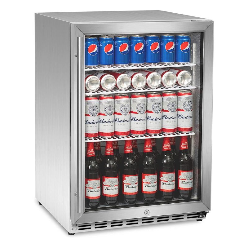 IceJungle 160 Can Freestanding Beverage Drink Fridge with Adjustable Shelves, Automatic Close Function, Door Lock and Alarm, Silver, 1 of 8