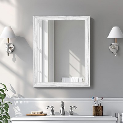 16x20 Inch White Wood Frame Wall Mirror, Anti-Desilvering Tempered Glass for Bathroom & Living Room