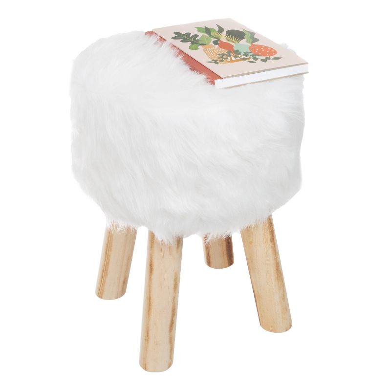 Lavish Home Round Faux Fur Ottoman, Footrest, or Accent Stool (White), 2 of 6